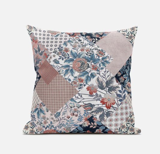 White Pink Floral Suede Pillow