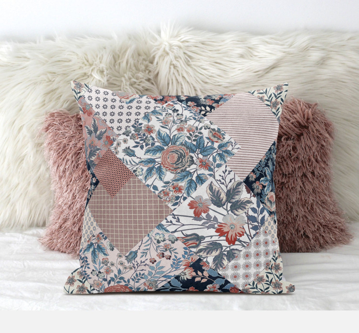 White Pink Floral Suede Pillow