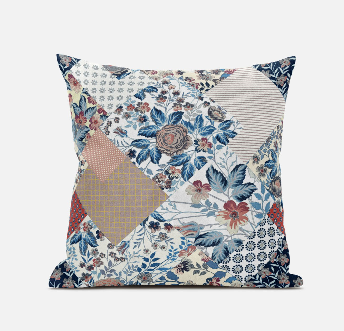 Blue Peach Floral Suede Pillow