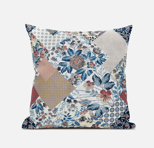 Blue Peach Floral Suede Pillow