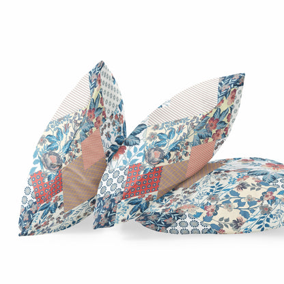 Blue Peach Floral Suede Pillow