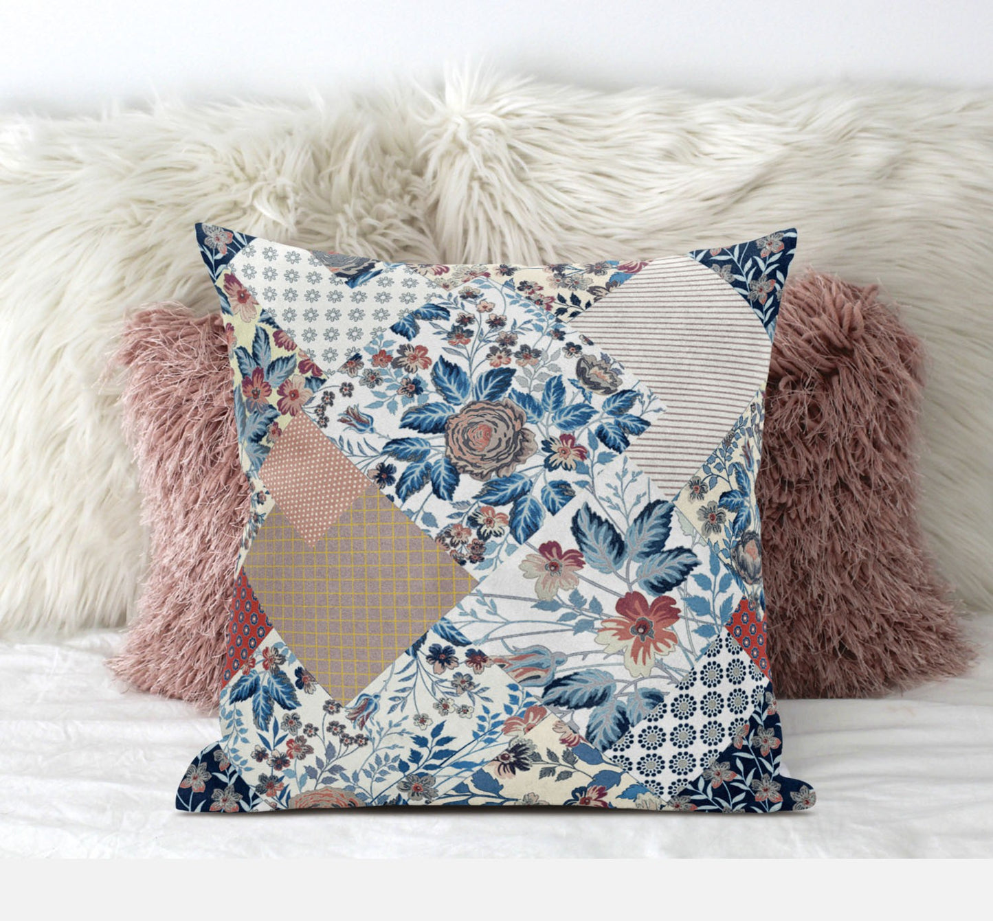 Blue Peach Floral Suede Pillow