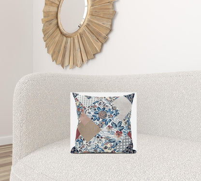 Blue Peach Floral Suede Pillow