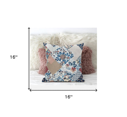 Blue Peach Floral Suede Pillow