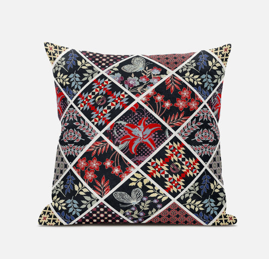 Black Red Patch Suede Pillow