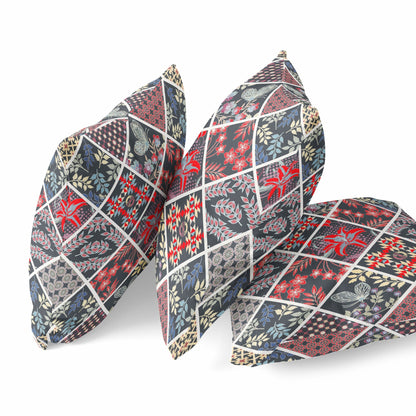 Black Red Patch Suede Pillow