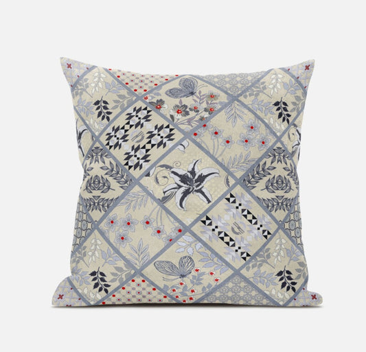 Cream Gray Patch Suede Pillow