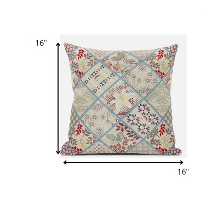 Cream Red Patch Suede Pillow