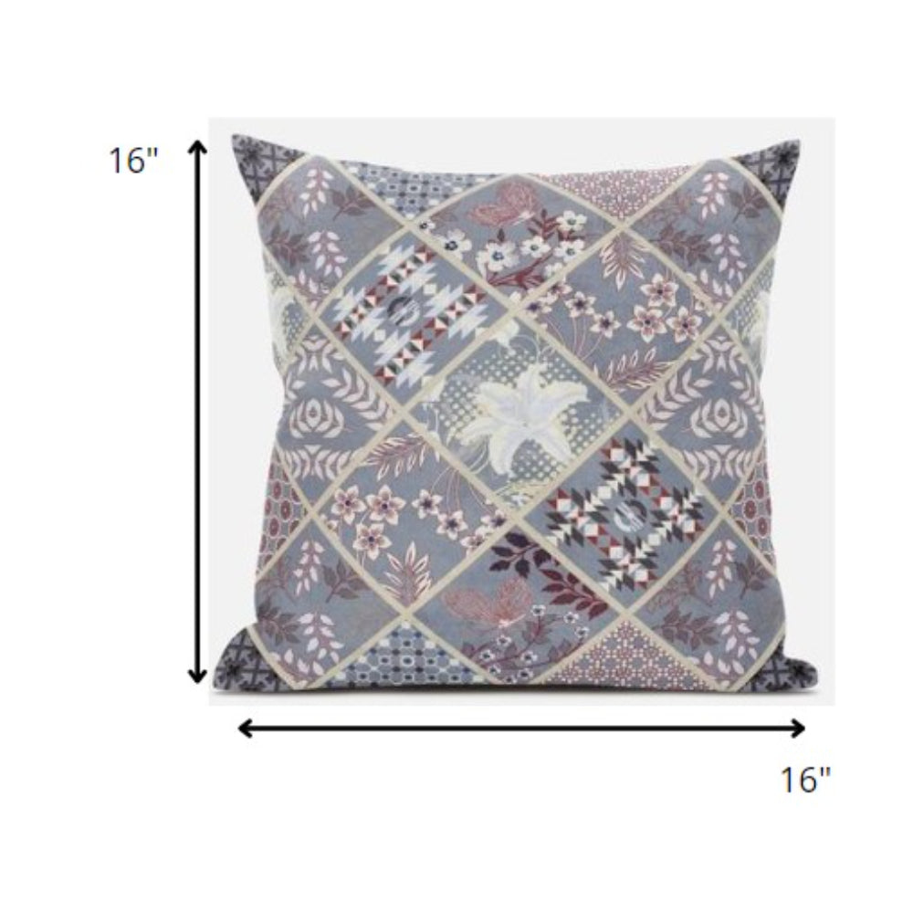 Gray Pink Patch Suede Pillow