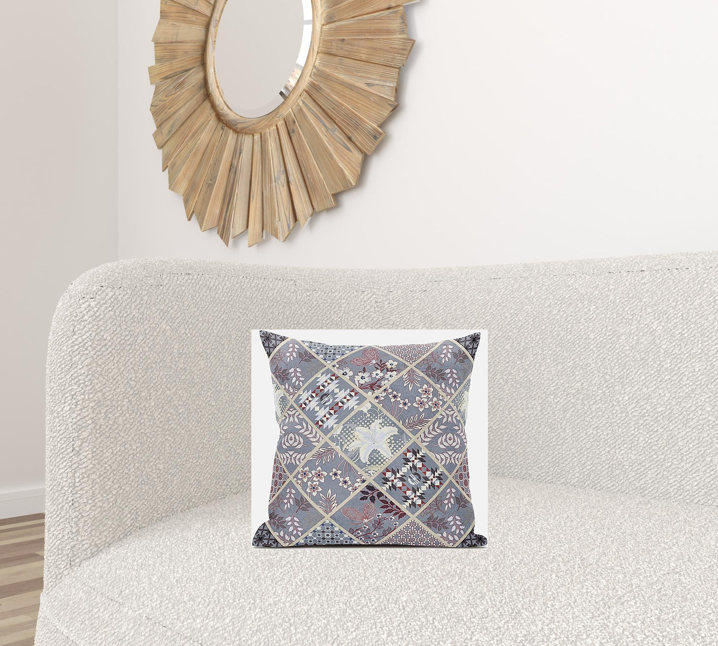 Gray Pink Patch Suede Pillow