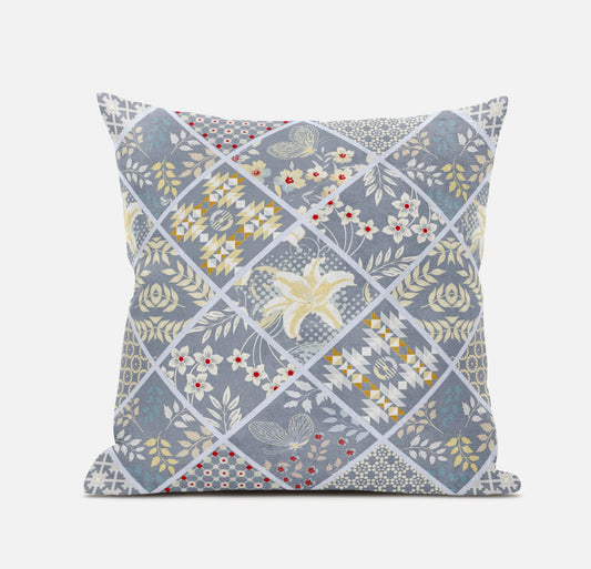 Gray Yellow Patch Suede Pillow
