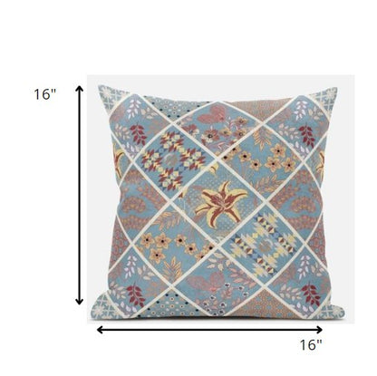 Blue Yellow Patch Suede Pillow