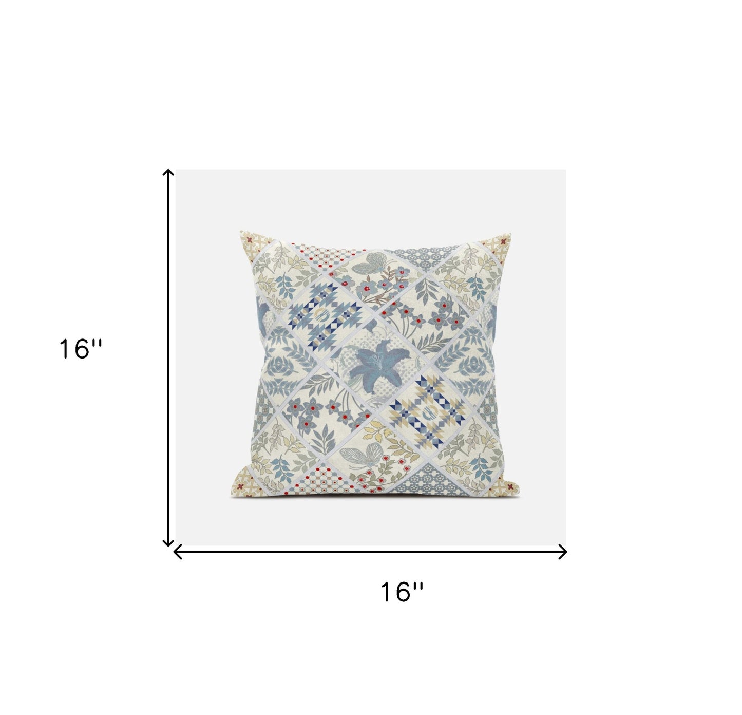 White Blue Patch Suede Pillow