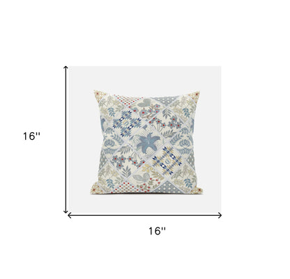 White Blue Patch Suede Pillow