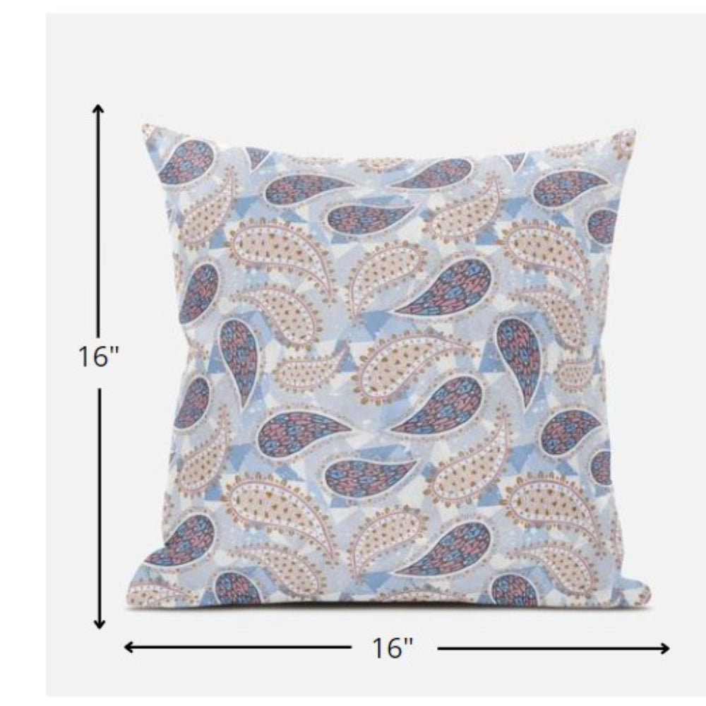 Blue Pink Boho Paisley Suede Pillow