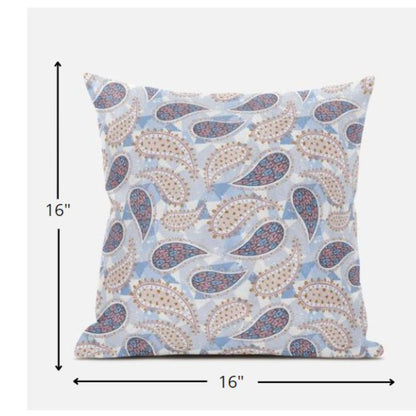 Blue Pink Boho Paisley Suede Pillow