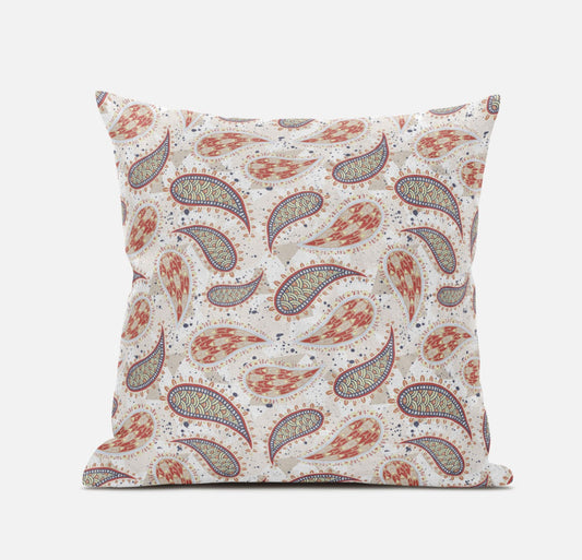 Red Beige Boho Paisley Suede Pillow