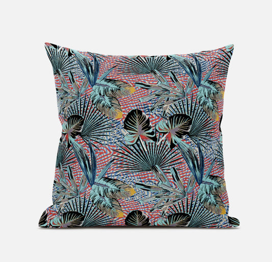 Aqua Red Tropical Suede Pillow