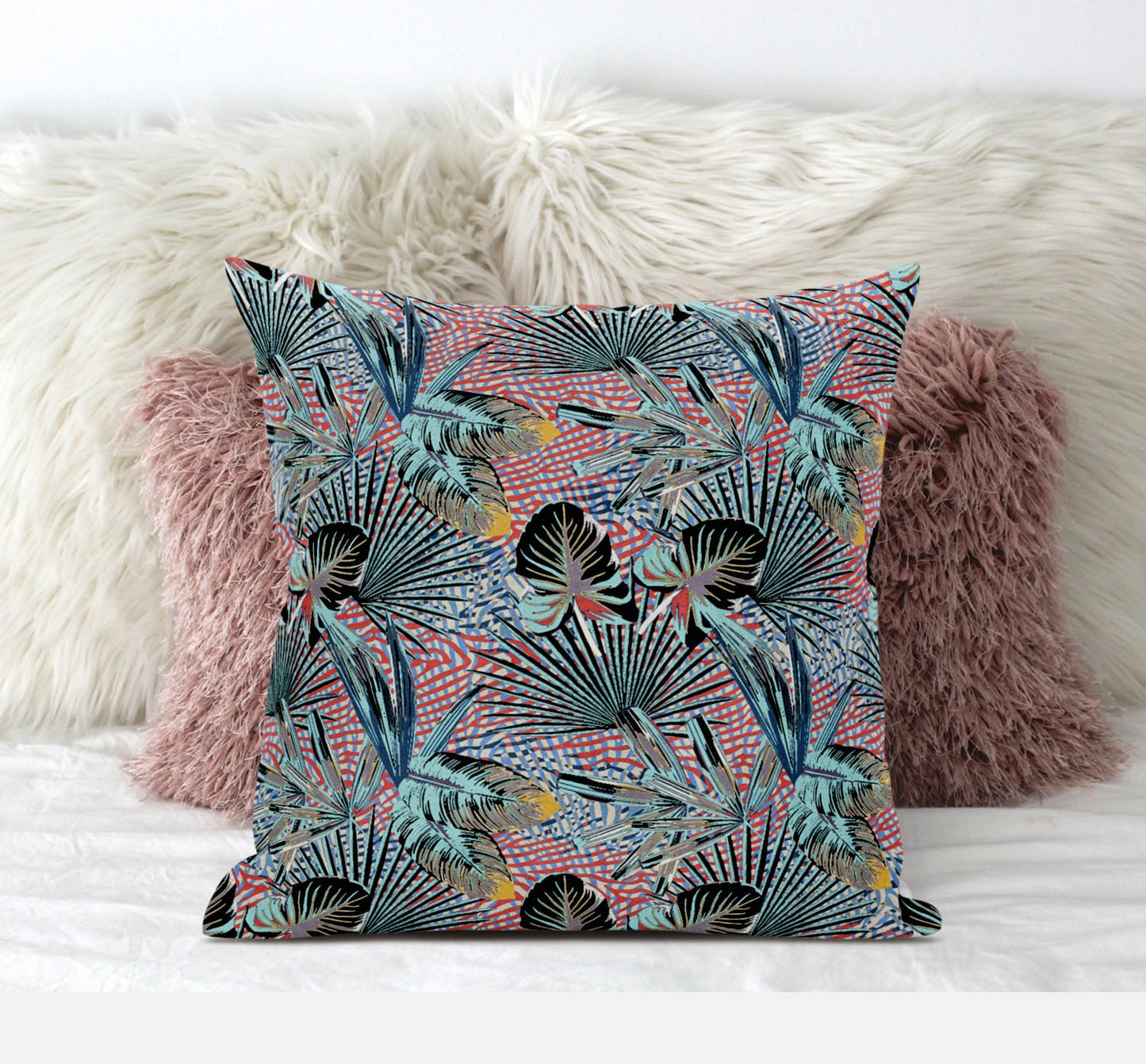 Aqua Red Tropical Suede Pillow