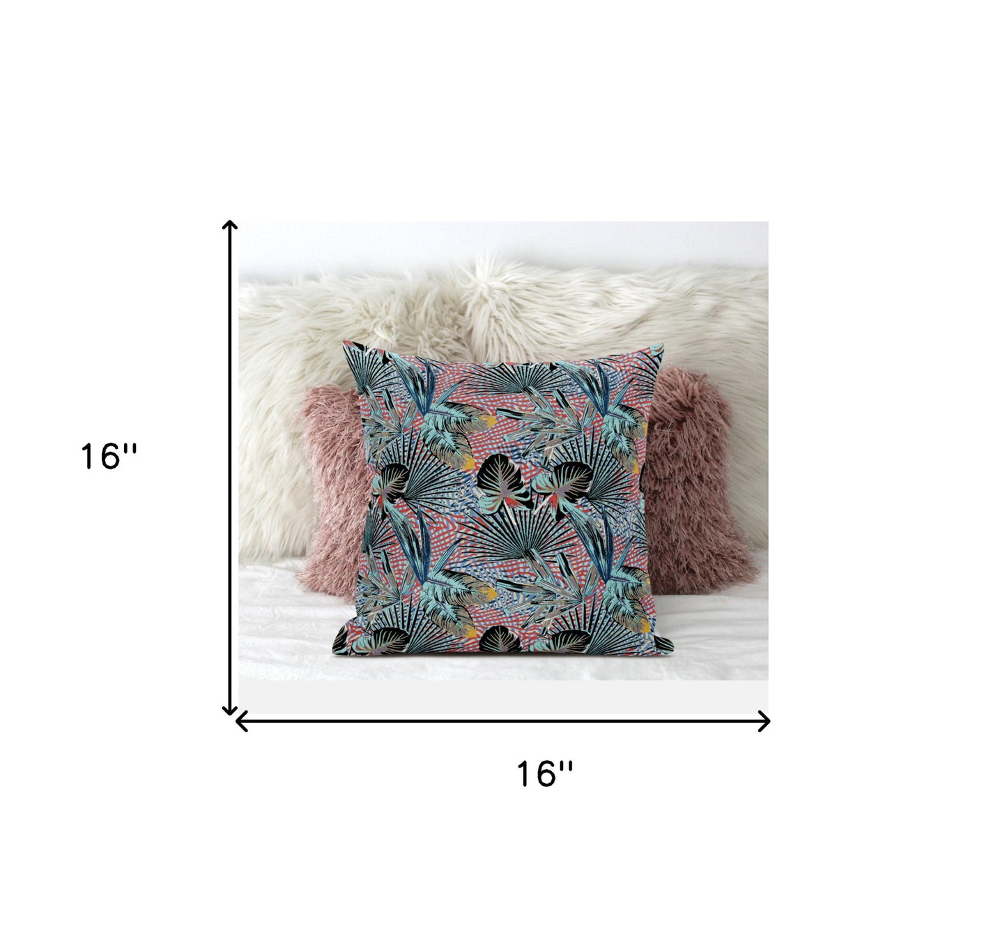 Aqua Red Tropical Suede Pillow