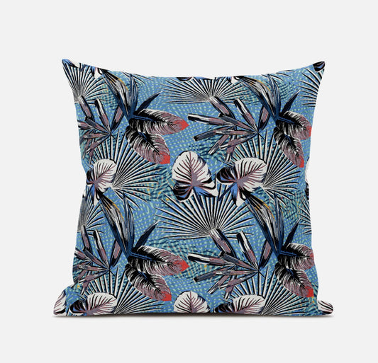 Black Blue Tropical Suede Pillow
