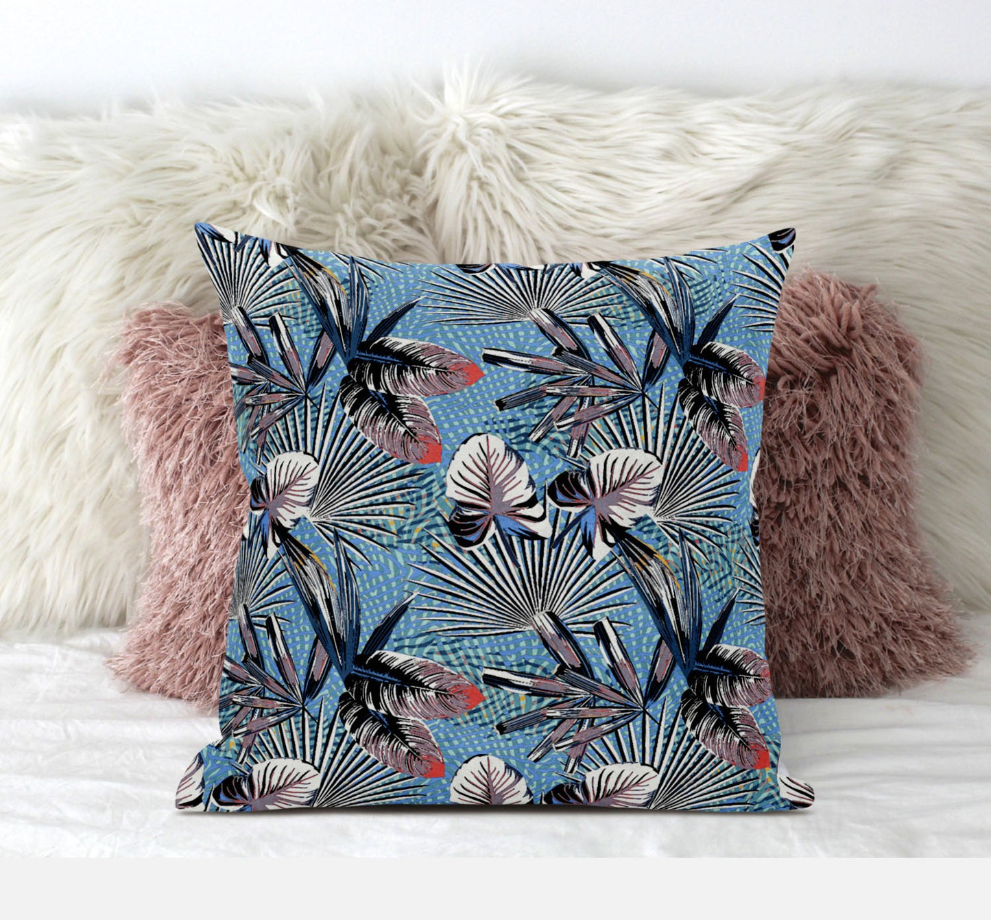 Black Blue Tropical Suede Pillow