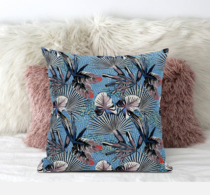 Black Blue Tropical Suede Pillow