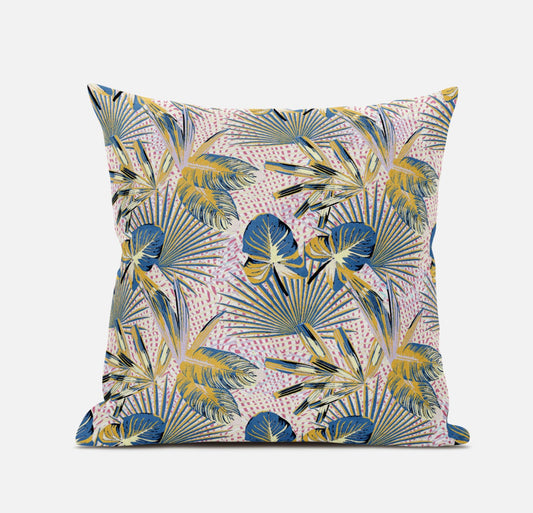 Blue Gold Tropical Suede Pillow