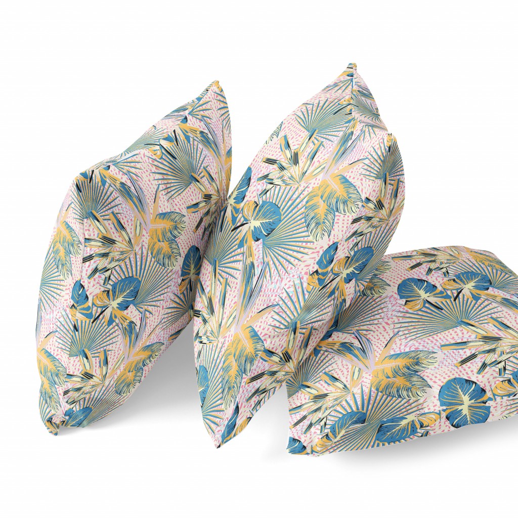 Blue Gold Tropical Suede Pillow