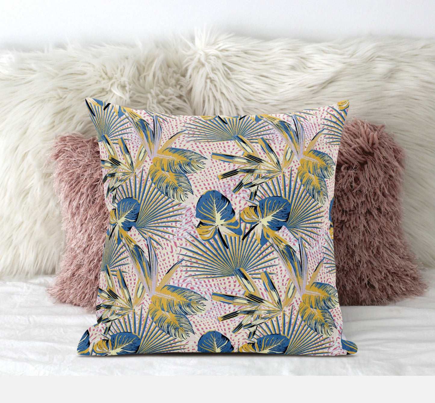 Blue Gold Tropical Suede Pillow
