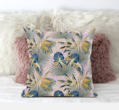 Blue Gold Tropical Suede Pillow