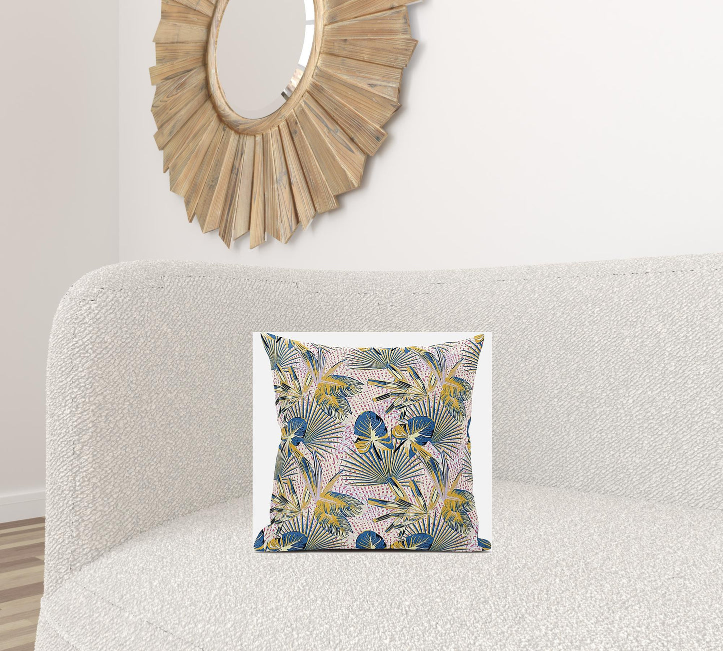Blue Gold Tropical Suede Pillow