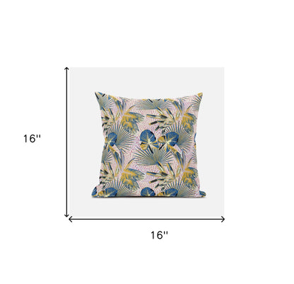 Blue Gold Tropical Suede Pillow