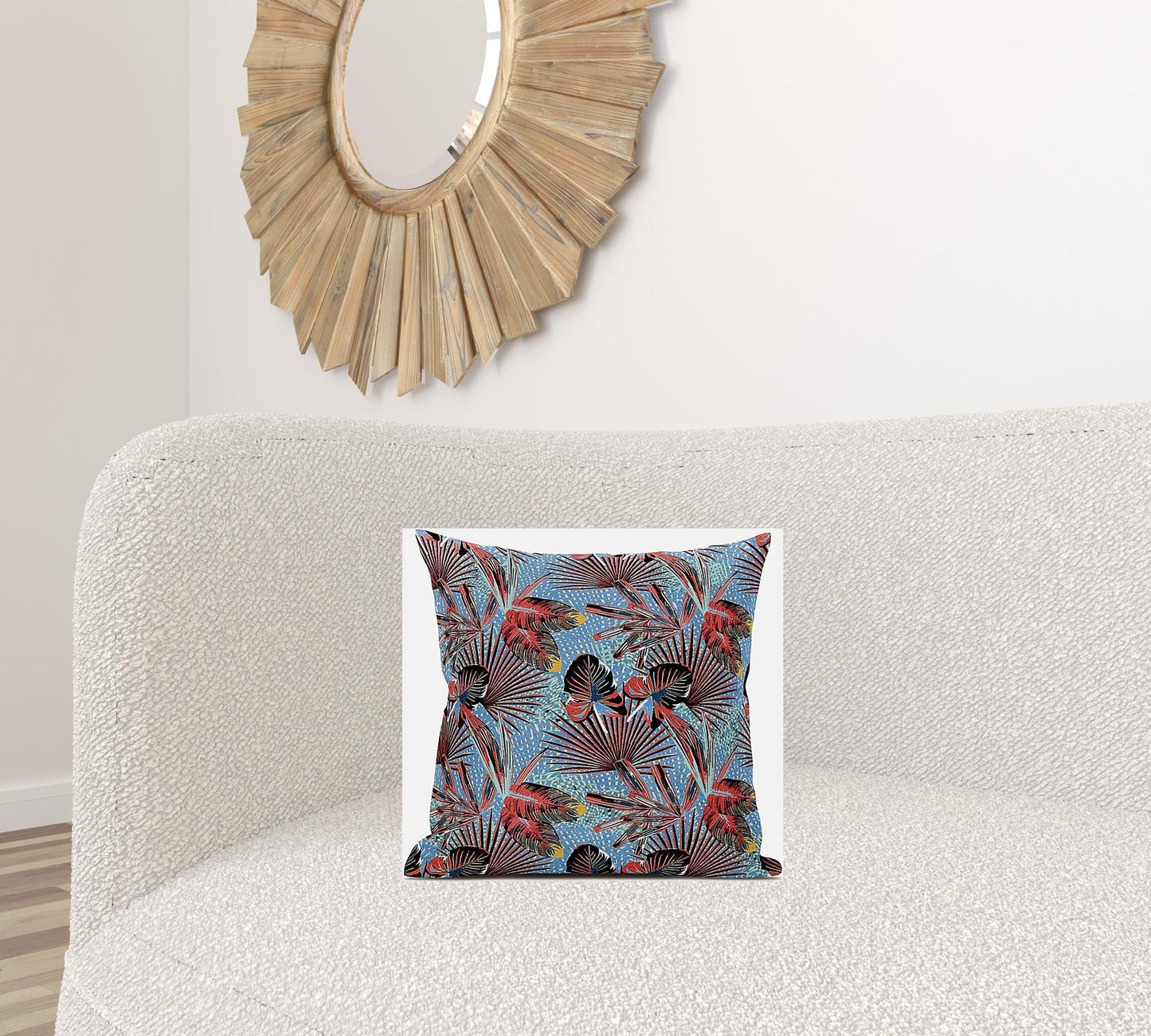Coral Blue Tropical Suede Pillow