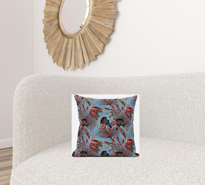 Coral Blue Tropical Suede Pillow