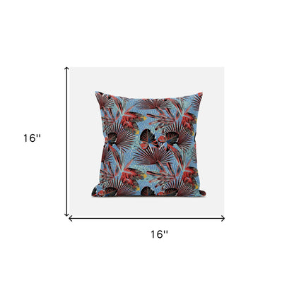 Coral Blue Tropical Suede Pillow