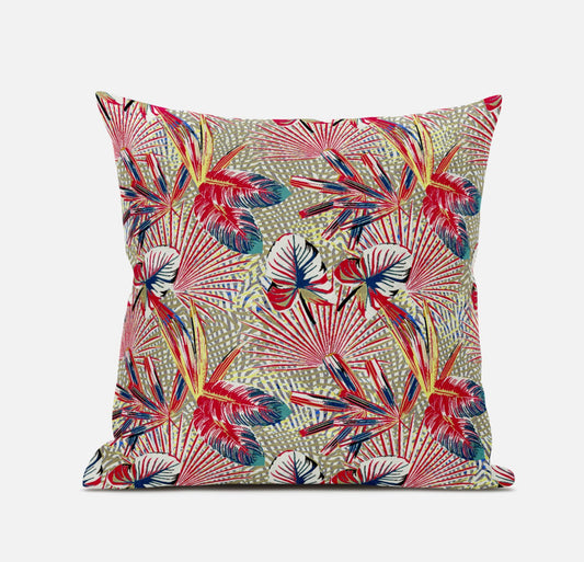 Red Gold Tropical Suede Pillow