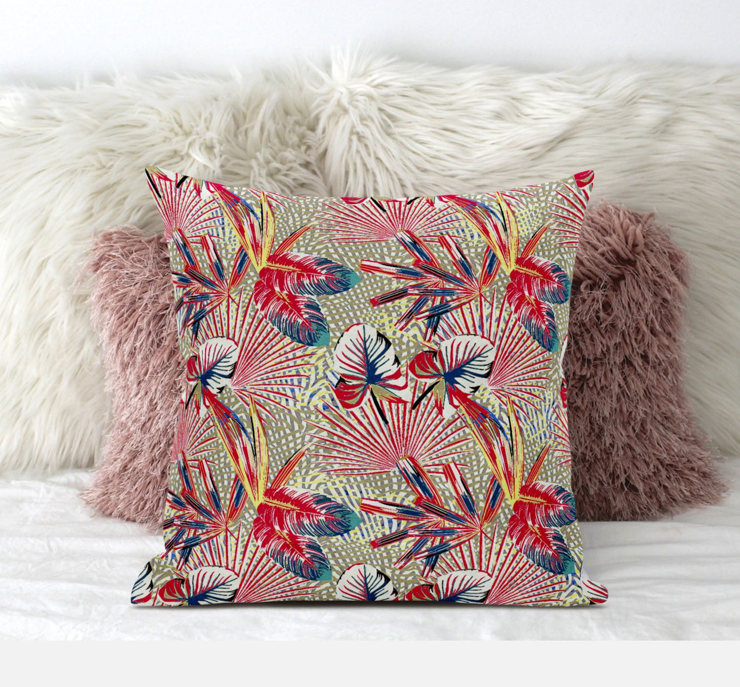Red Gold Tropical Suede Pillow