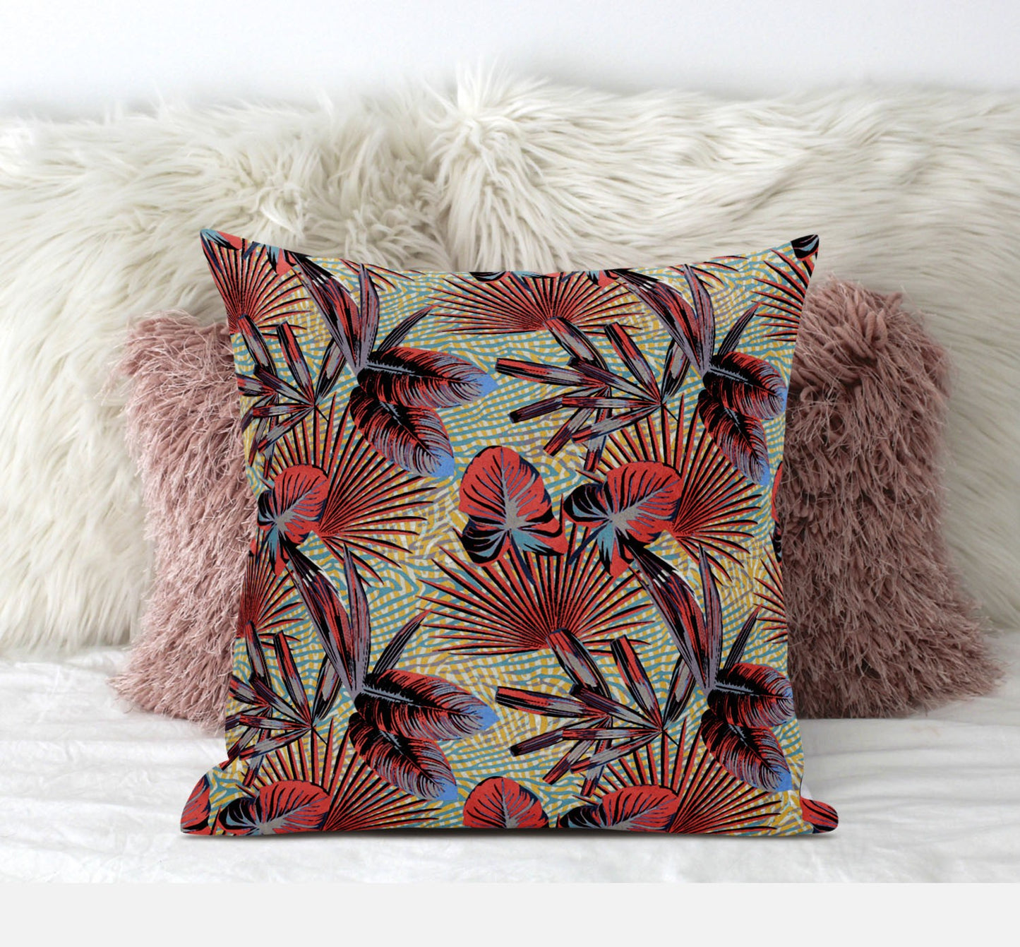 Red Yellow Tropical Suede Pillow
