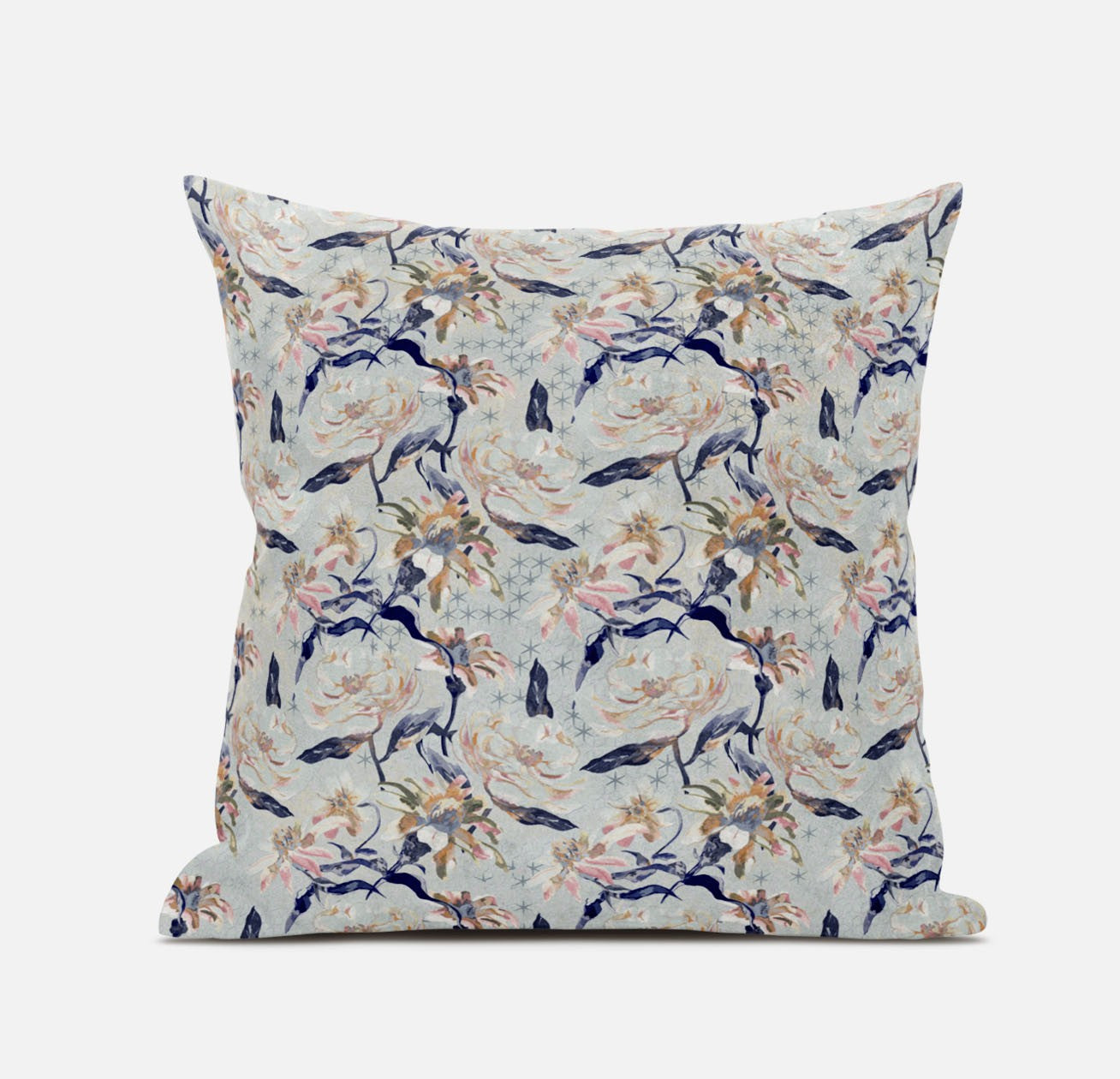 Light Blue Indigo Roses Suede Pillow