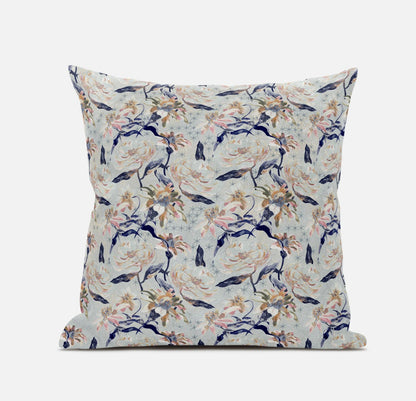 Light Blue Indigo Roses Suede Pillow