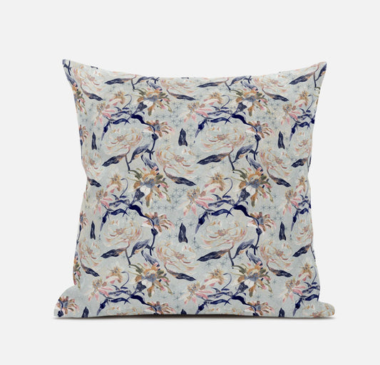 Light Blue Indigo Roses Suede Pillow