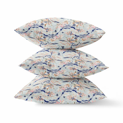 Light Blue Indigo Roses Suede Pillow