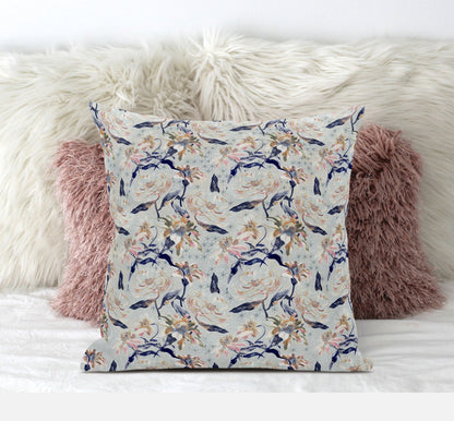 Light Blue Indigo Roses Suede Pillow