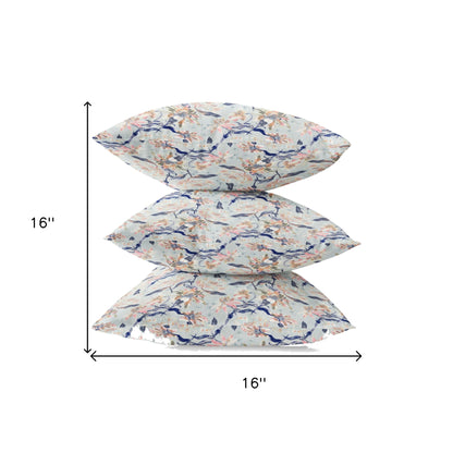 Light Blue Indigo Roses Suede Pillow