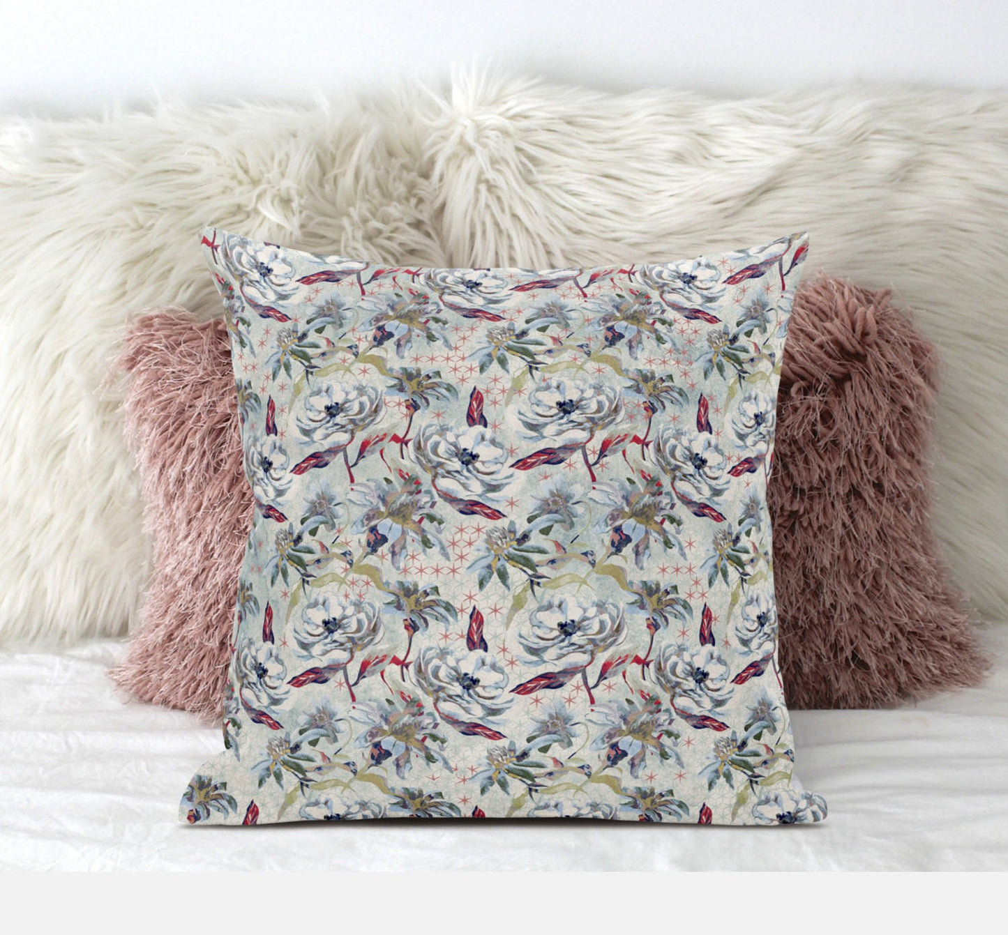 Light Green Gray Roses Suede Pillow