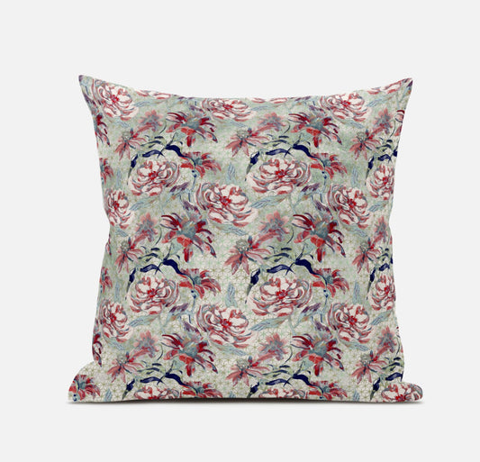 Red Pale Green Roses Suede Pillow