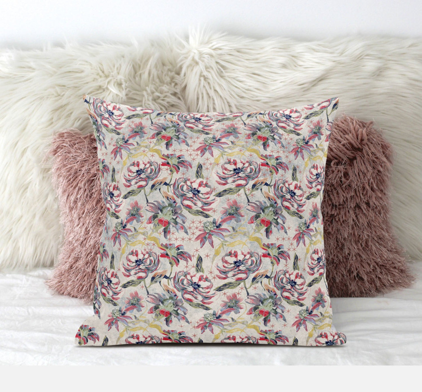 Pink Yellow Roses Suede Pillow