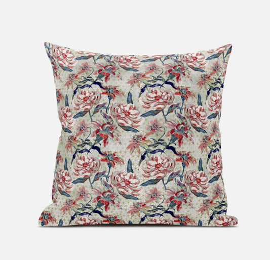 Red Pale Green Roses Suede Pillow