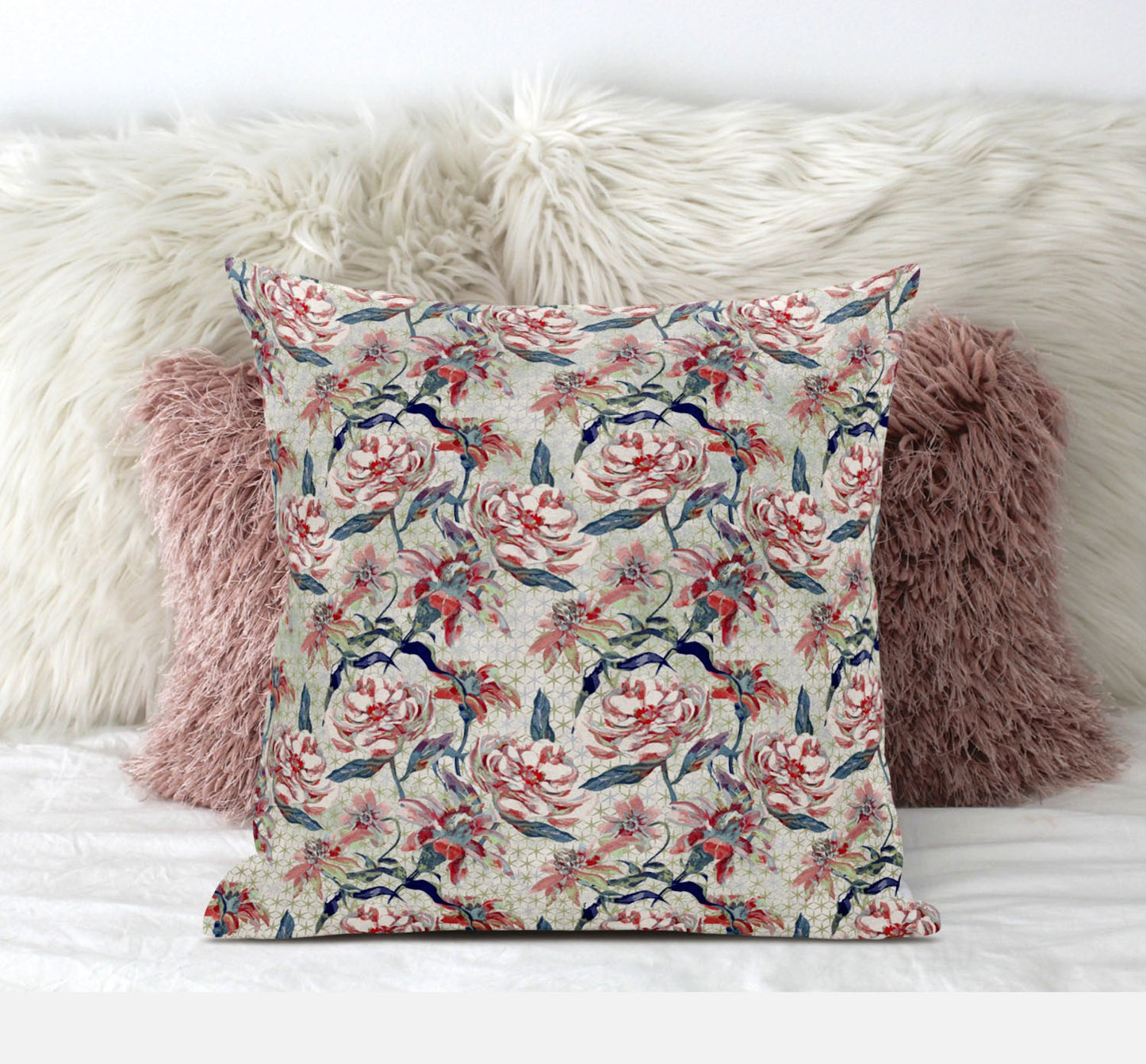 Red Pale Green Roses Suede Pillow